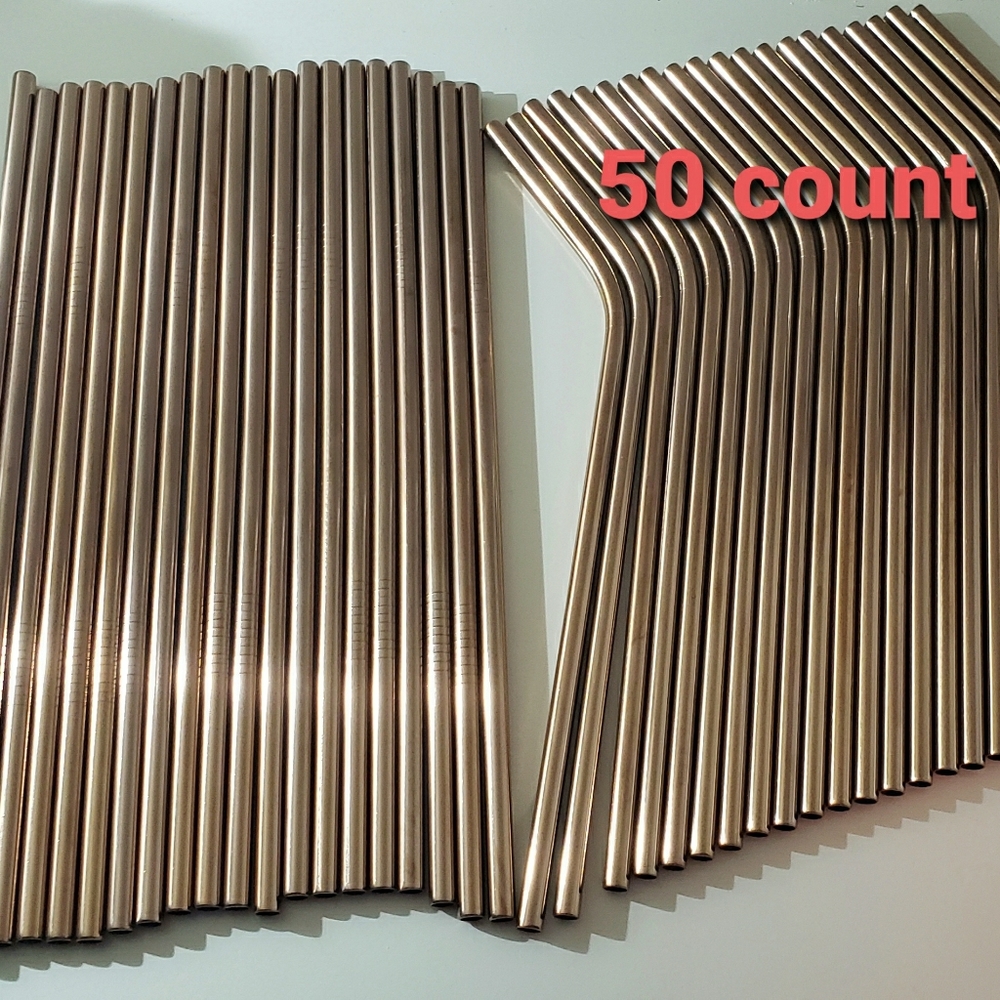 50 reusable stainless steel straws in rose gold
